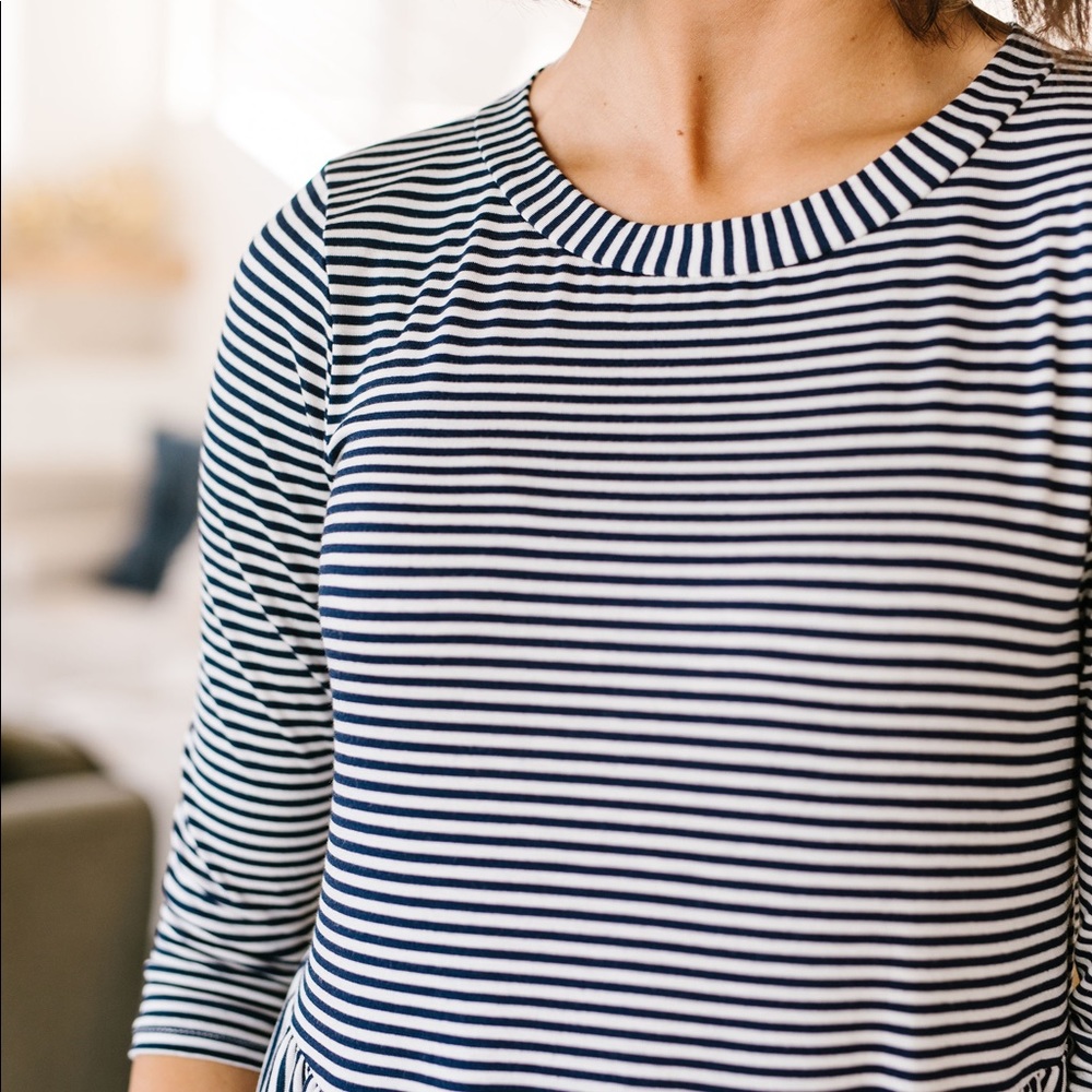 Mini Striped Babydoll Top In Navy - Picture 3 of 8